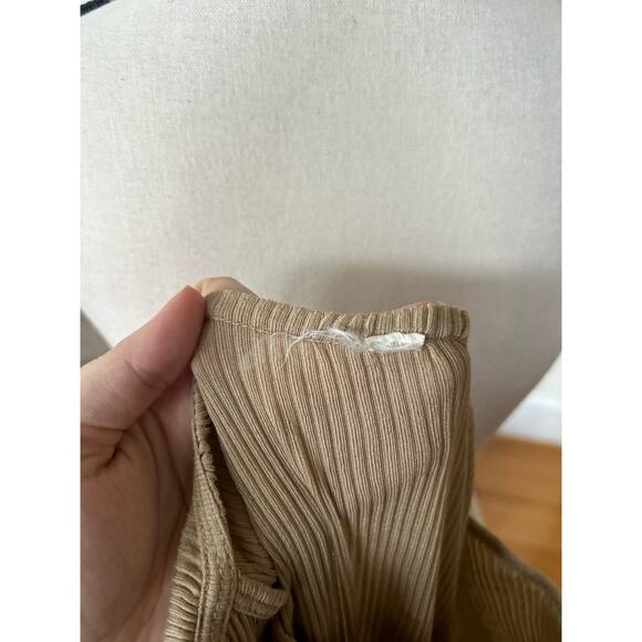 Lauren Manoogian Tan Ribbed Short Sleeve Column Lettuce Hem Tunic Dress - Picture 6 of 9